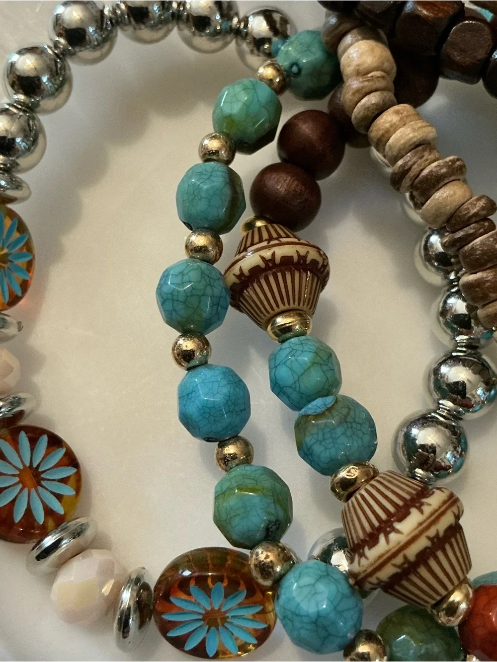 Set of six boho style bracelets